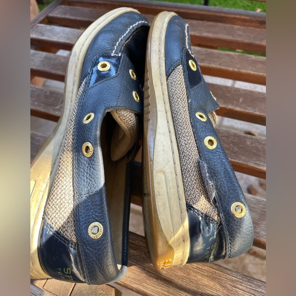 Sperry Iconic Boat Shoe Navy Leather Upper Textured Fabric Contrast K-13 S Sz 9M - Picture 6 of 15